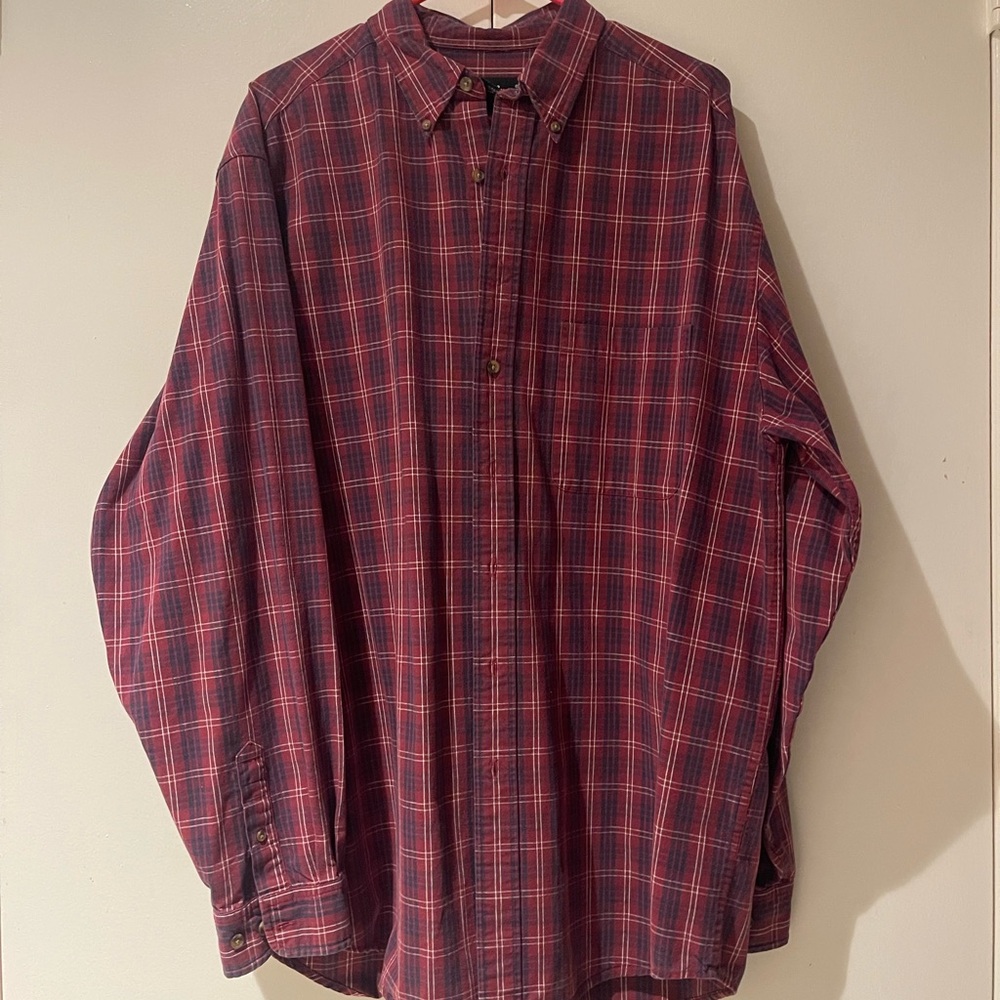 Eddie Bauer Men's Red and Blue Plaid Shirt